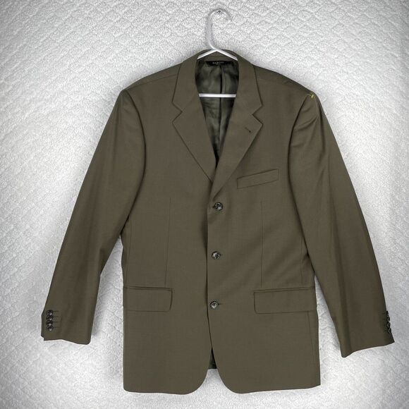 Baroni Super 150s Mens Blazer Jacket Size 42L Green Olive Single-Breasted Wool - Picture 1 of 14